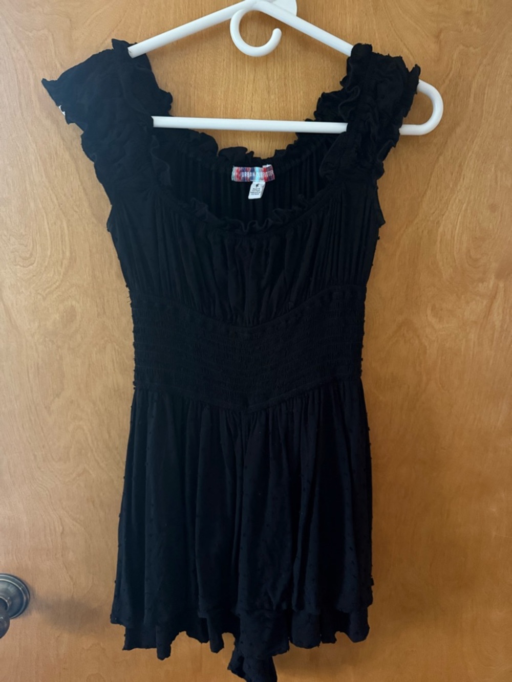 Urban Outfitters Black Pleated Mini Dress with Ruffle Trim